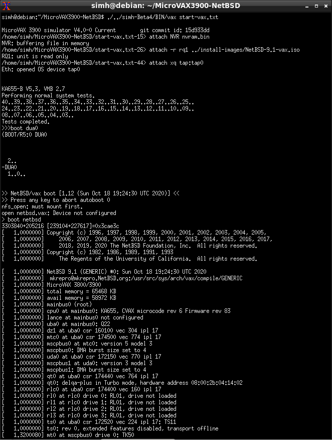 Boot NetBSD 9.1 MicroVAX 3900 1