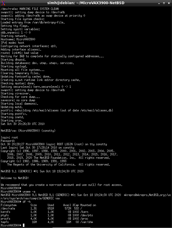 Boot NetBSD 9.1 MicroVAX 3900 2