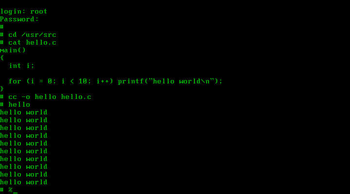UNIX V7 Hello World